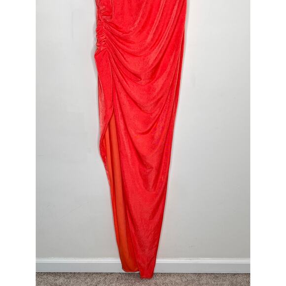 Katie May Desiree Asymmetric One-Shoulder Thigh Slit Maxi Dress Coral Women's XS - Picture 5 of 13